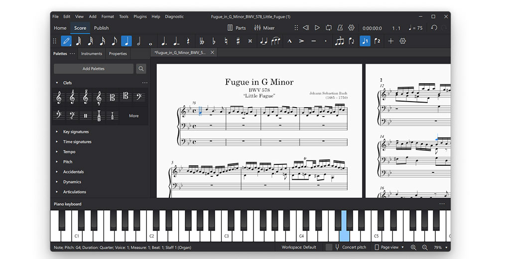 MuseScoreの画面キャプチャ。無料で利用できるオープンソースの楽譜作成ソフトウェア。