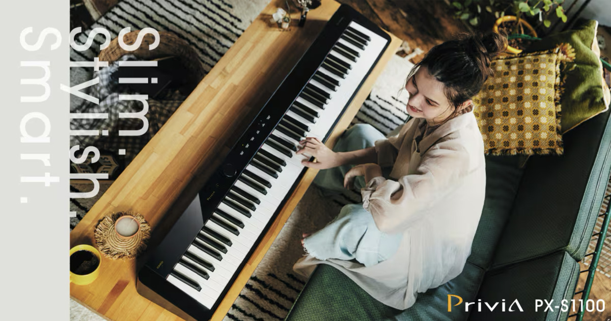 CASIO PX-S1100ポータブルキーボード。MIDI対応で自宅練習やDTMに便利なコンパクトモデル。
